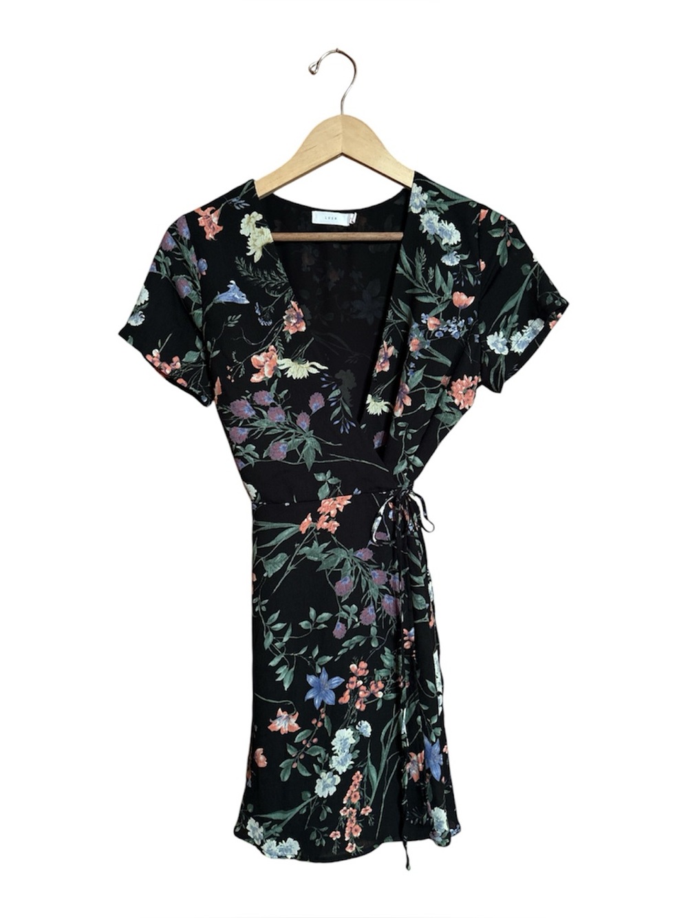 Lush Lulu's Floral V-neck Crepe Georgette Tie Wrap Dress Women’s Size Medium